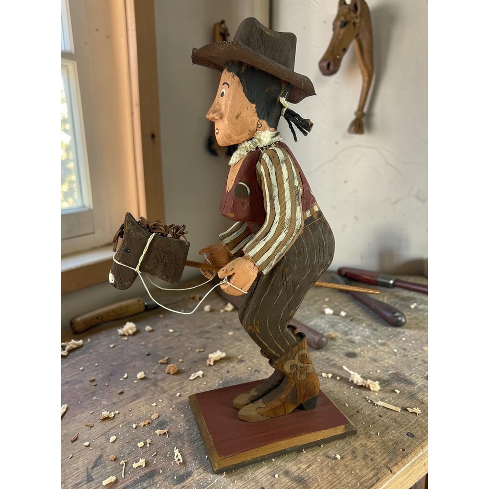 Hand‎ Carved Wooden Cowgirl Folk Art Sculpture Signed Cerri Noto One of a Kind